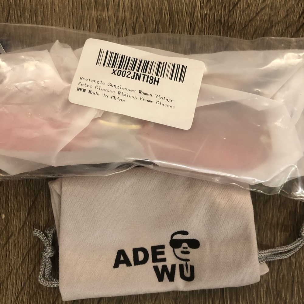 ADE WU Rimless Rectangle Pink Sunglasses - Picture 4 of 6